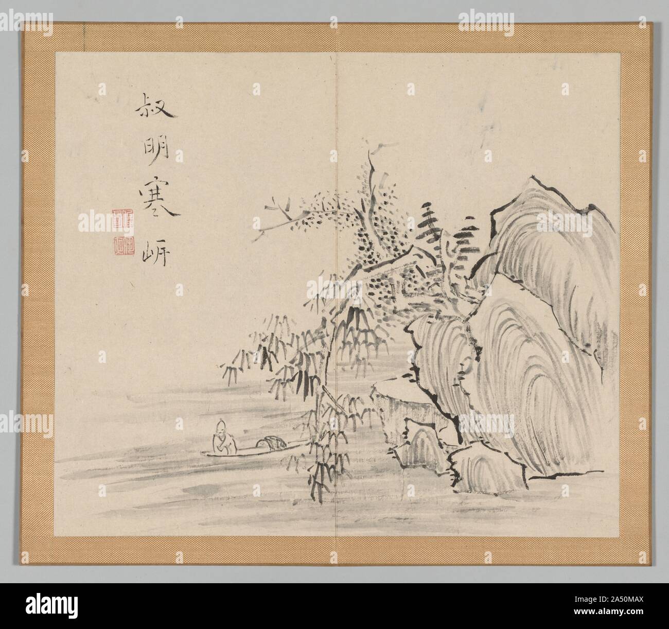 Double Album d'études de paysage après Ikeno taïga, Volume 2 (10 feuilles), 18e siècle. Traditionnellement, les jeunes peintres au Japon ont commencé leurs études avec un master-peintre. Les compositions du maître devient invariablement que l'apprenti modèles copiés à apprendre diverses techniques d'encre et d'un pinceau. Shukuya était un élève du célèbre artiste Kyoto Ikeno taïga, dont le style se reflète dans ces esquisses de rochers, arbres et montagnes. Banque D'Images