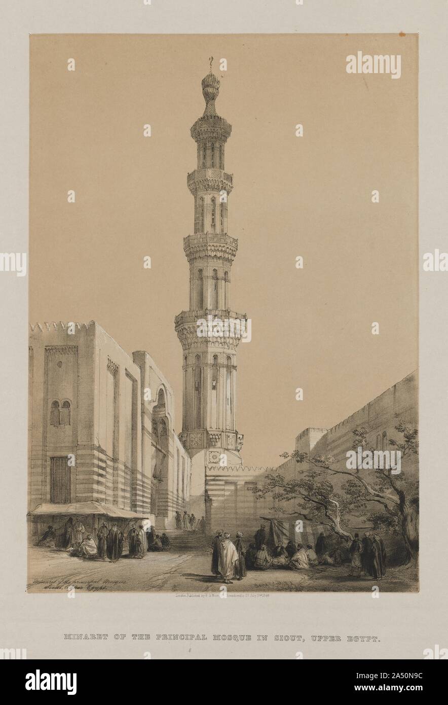 L'Egypte et la Nubie, Volume III : Minaret de la mosquée principale, Siout Haute Égypte, 1849. Banque D'Images