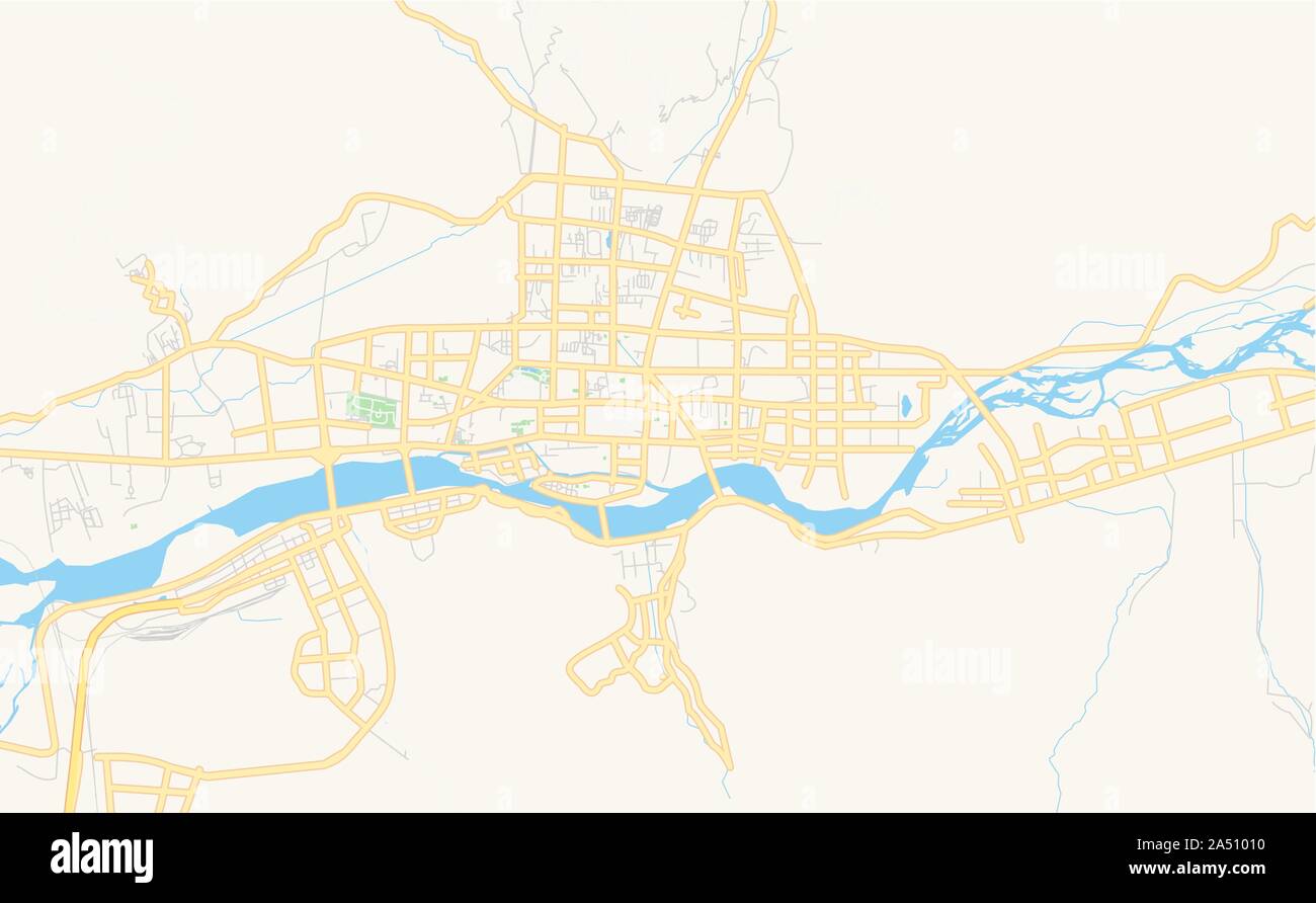 Version imprimable La carte des rues de Lhassa, Tibet, Chine. Modèle de carte pour un usage en entreprise. Illustration de Vecteur
