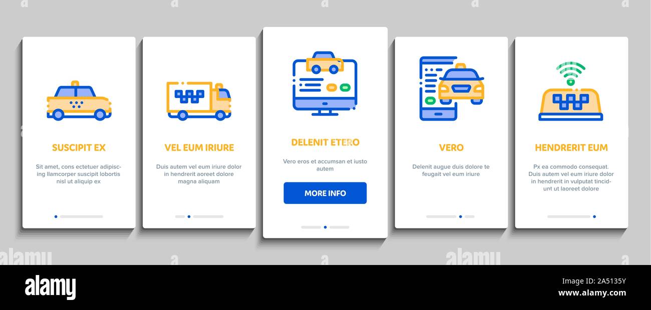 Taxi en ligne des éléments de référencement Icons Set Vector Illustration de Vecteur