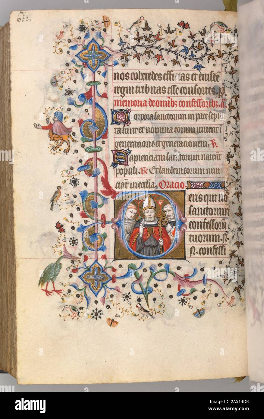 Heures de Charles le Noble, roi de Navarre (1361-1425), fol. 294v, les confesseurs, ch. 1405. Ce précieux volume était évidemment très recherché par son propriétaire, le français, roi de Navarre, qui avait ses armoiries peintes sur pas moins de vingt pages. Plutôt que directement à la mise en service de ce manuscrit d'un atelier spécifique, il semble que Charles le Noble a acquis son livre d'heures -- peut-être effectué pour le marché du luxe -- lors d'un voyage à Paris en 1404-05. Un effort de collaboration, six styles de peinture sont mis en évidence dans les pages de ce codex, celles de deux Italiens, deux Français, Banque D'Images