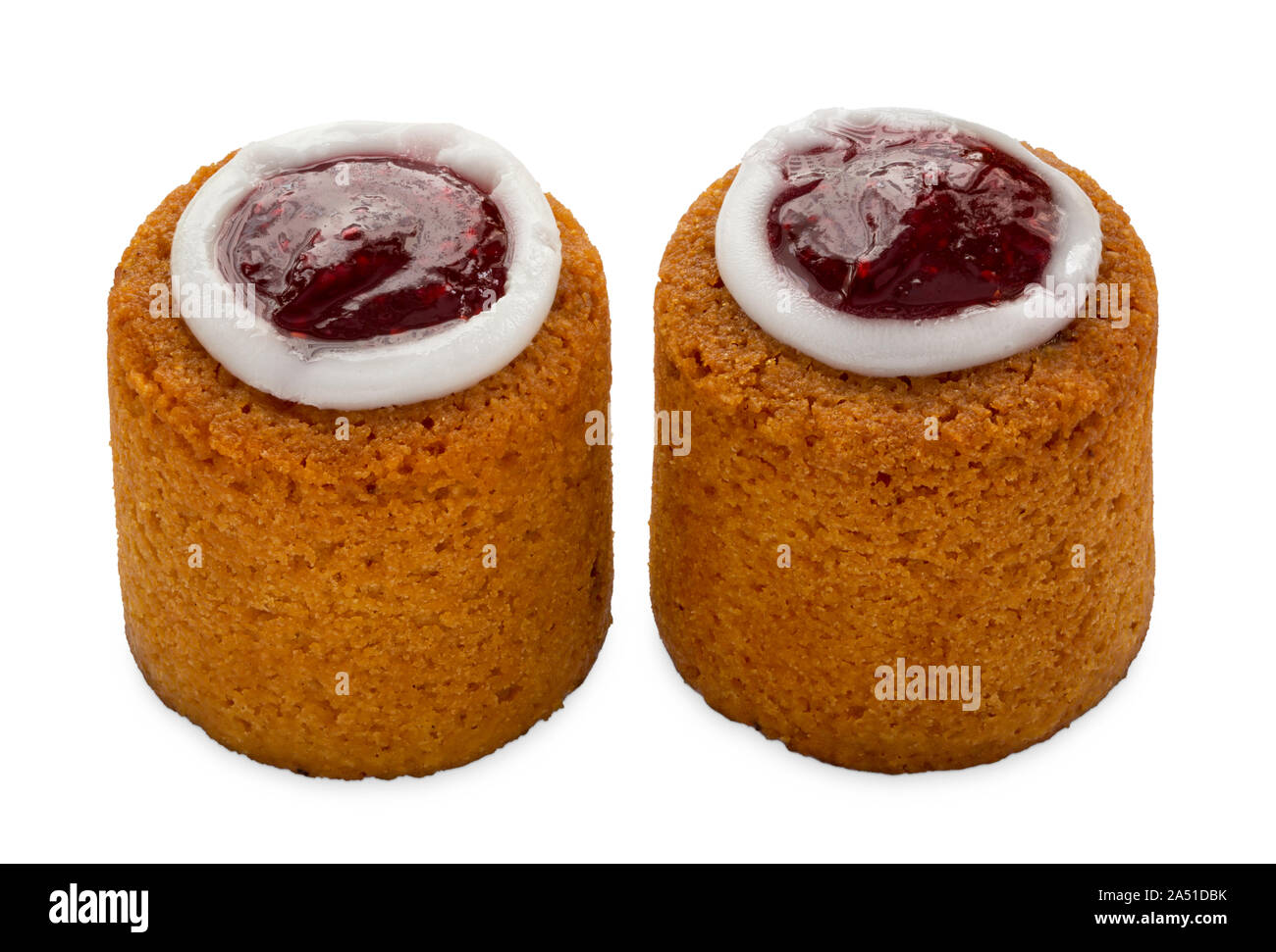Runebergin torttu, célèbre pâtisserie tarte gâteau Runeberg finlandais. Close up macro-vision des grumeaux de deux isolé sur fond blanc. Le 5 février au four Banque D'Images