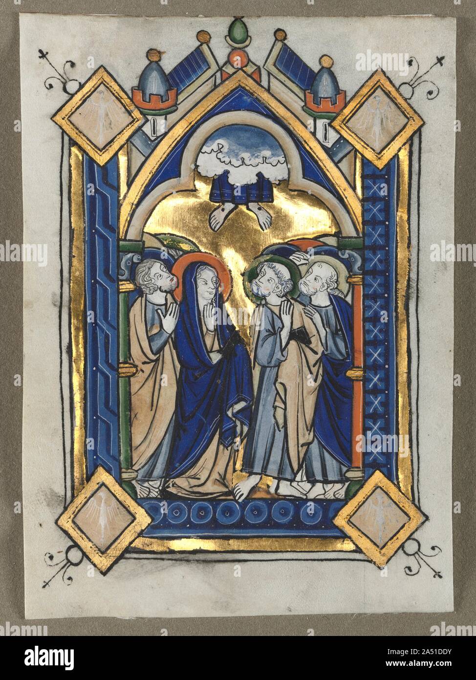 Leaf excisés d'un Psautier : l'Ascension, c. 1260. Dans les endroits traditionnels autographe psalters étaient désignés par les initiales décorées ou, comme c'est le cas ici, une page de miniatures. Ces endroits ont marqué la divisions principales des psaumes comme utilisé dans l'office quotidien. La qualité extraordinaire de ces miniatures suggère qu'ils ont décoré un psautier de luxe fait pour un riche mécène aristocratique ou, peut-être un clerc. Banque D'Images