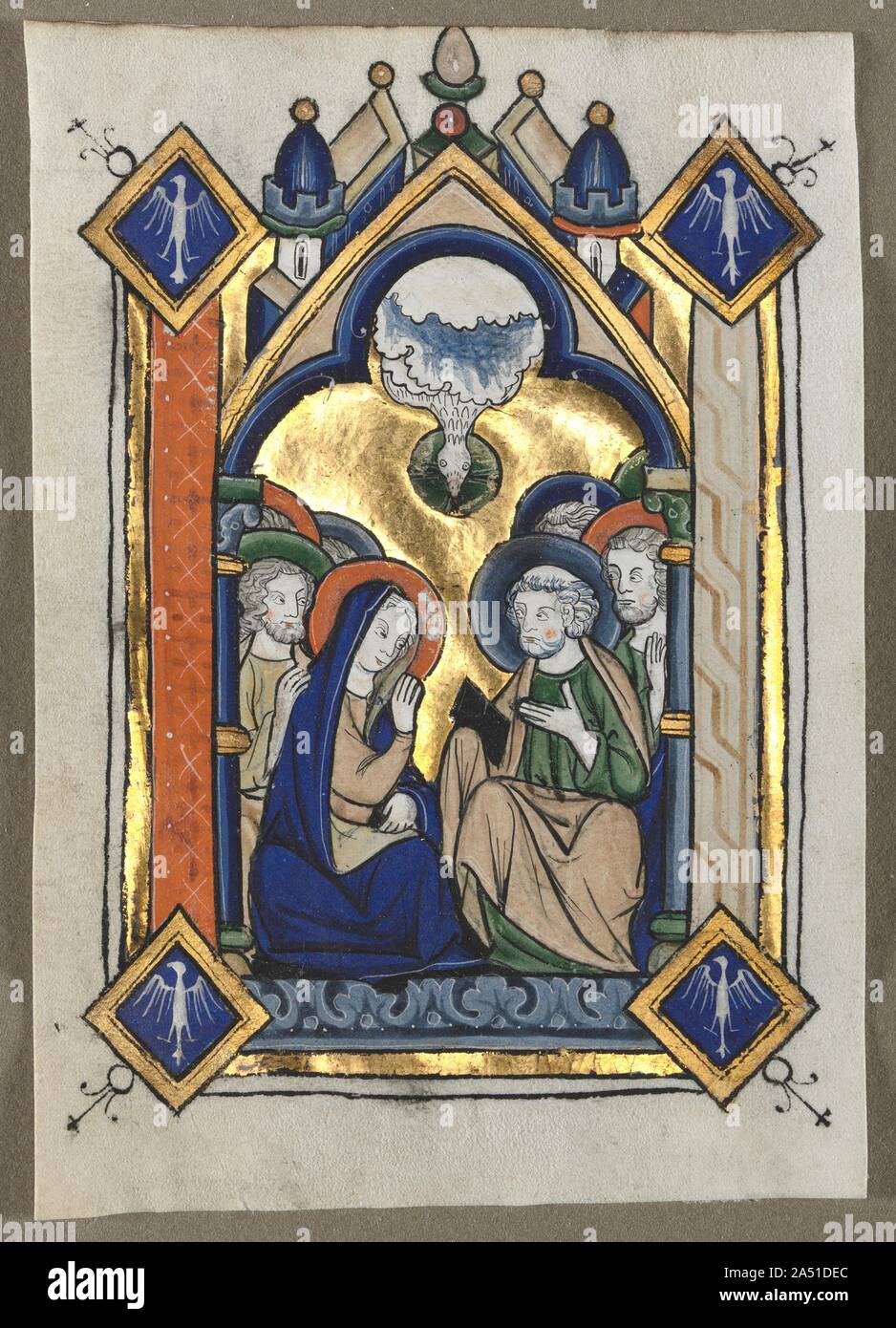 Leaf excisés d'un Psautier : la Pentecôte, c. 1260. Dans les endroits traditionnels autographe psalters étaient désignés par les initiales décorées ou, comme c'est le cas ici, une page de miniatures. Ces endroits ont marqué la divisions principales des psaumes comme utilisé dans l'office quotidien. La qualité extraordinaire de ces miniatures suggère qu'ils ont décoré un psautier de luxe fait pour un riche mécène aristocratique ou, peut-être un clerc. Banque D'Images