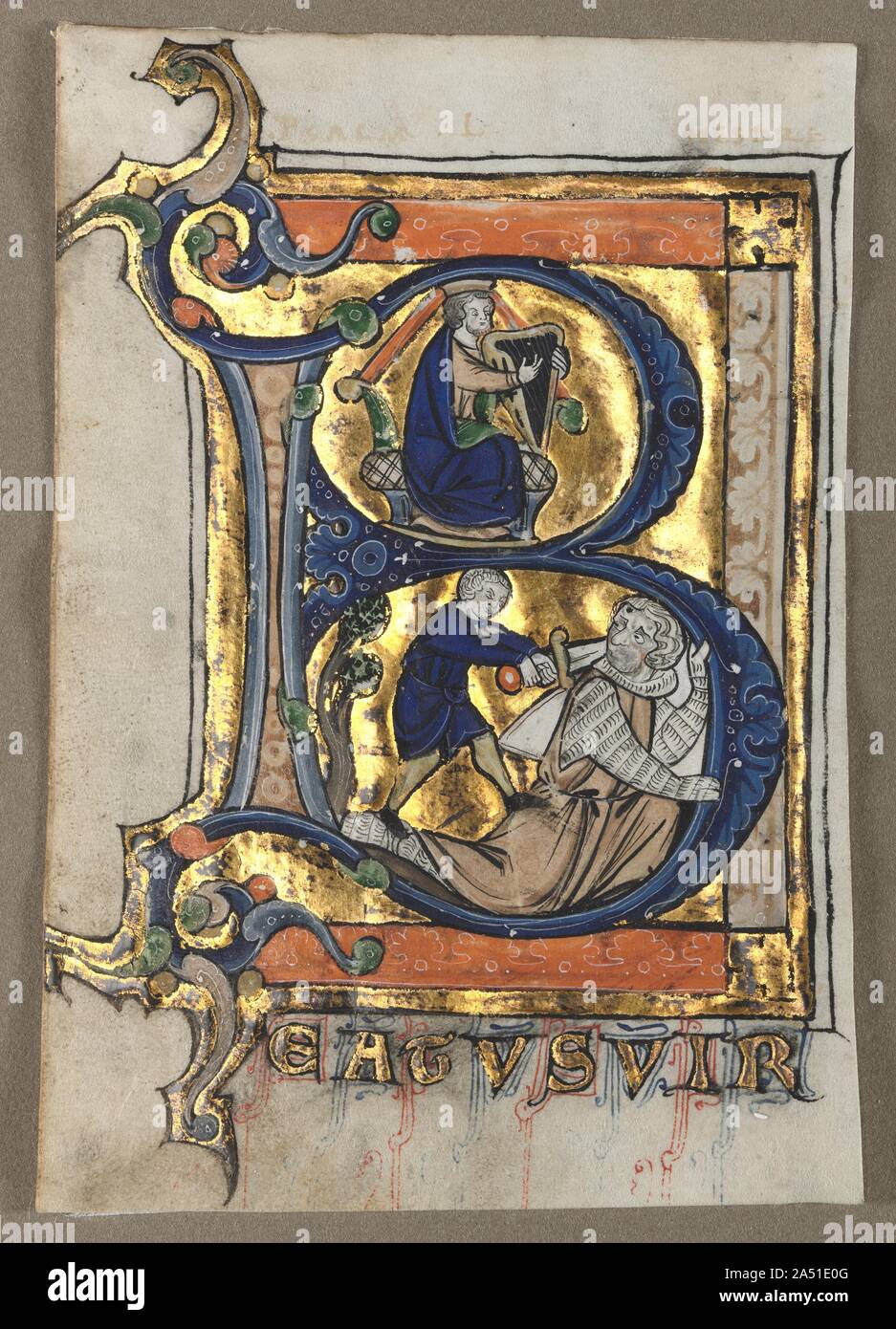 Quitte excisés d'un Psautier (sept), ch. 1260. Endroits traditionnels dans les textes du manuscrit psalters furent marqués par les initiales décorées ou pleine page de miniatures. Ces miniatures désigné les grandes divisions des psaumes comme utilisé dans l'office quotidien. La qualité extraordinaire de ces miniatures suggère qu'ils ont décoré un psautier de luxe fait pour un riche mécène aristocratique ou. Banque D'Images