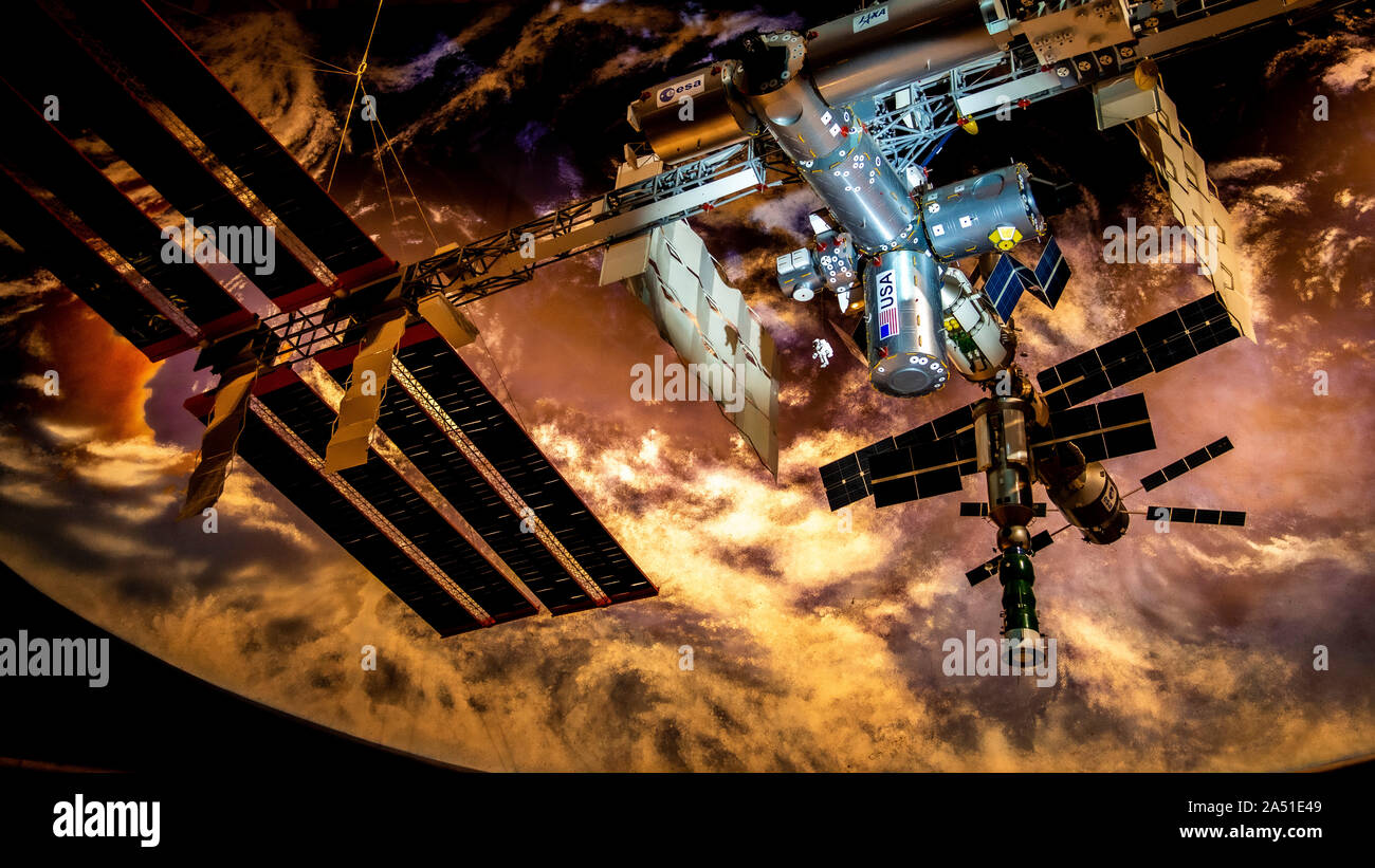 Modèle de la station spatiale internationale logé dans le centre d'accueil de Johnson Space . Banque D'Images