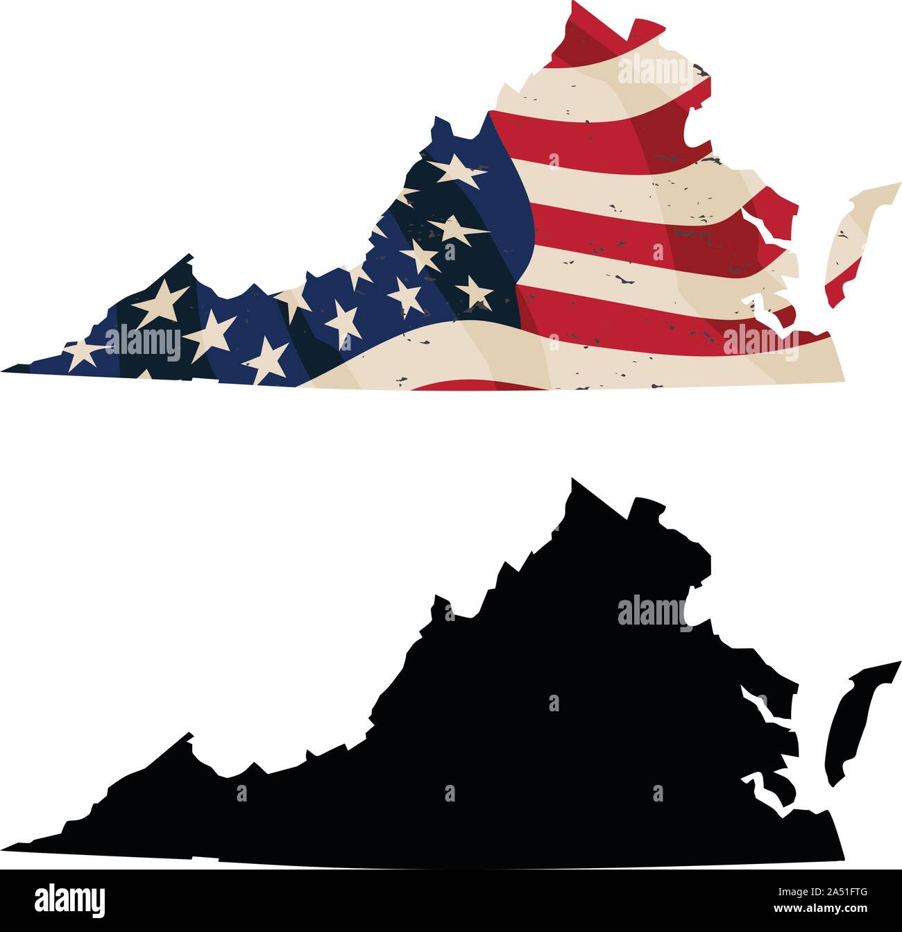 Virginie avec drapeau USA âgés et intégré silhouette noire illustration vectorielles Illustration de Vecteur
