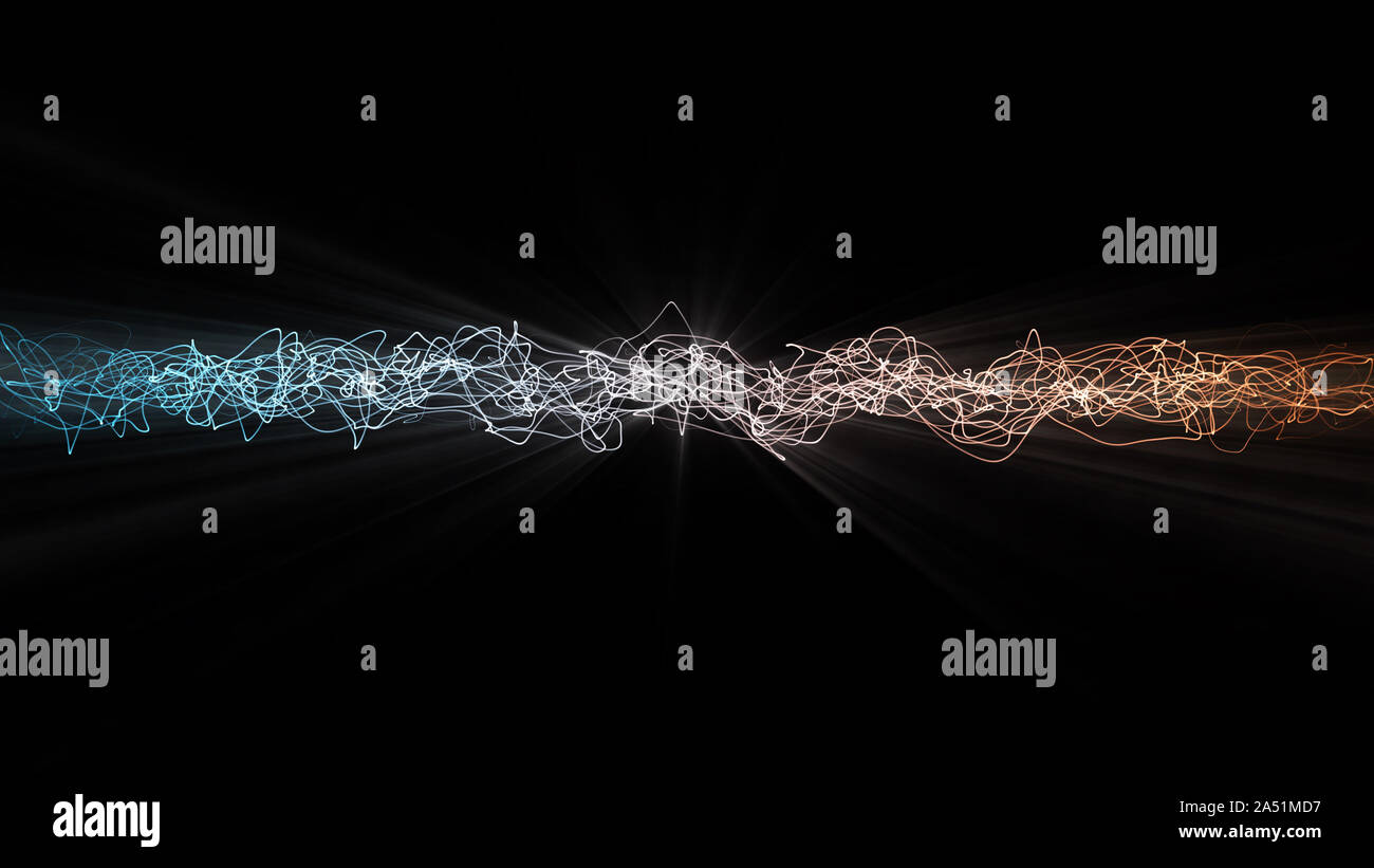 Vagues rougeoyante enchevêtrés bouclés, bleu au dégradé orange Banque D'Images