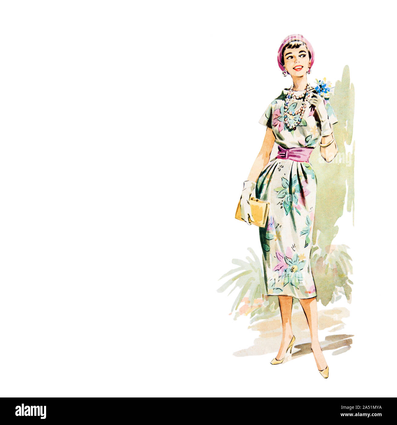 Vêtements et accessoires pour femmes. Isolé sur le modèle blanc. Fashion 1958-1959 Banque D'Images