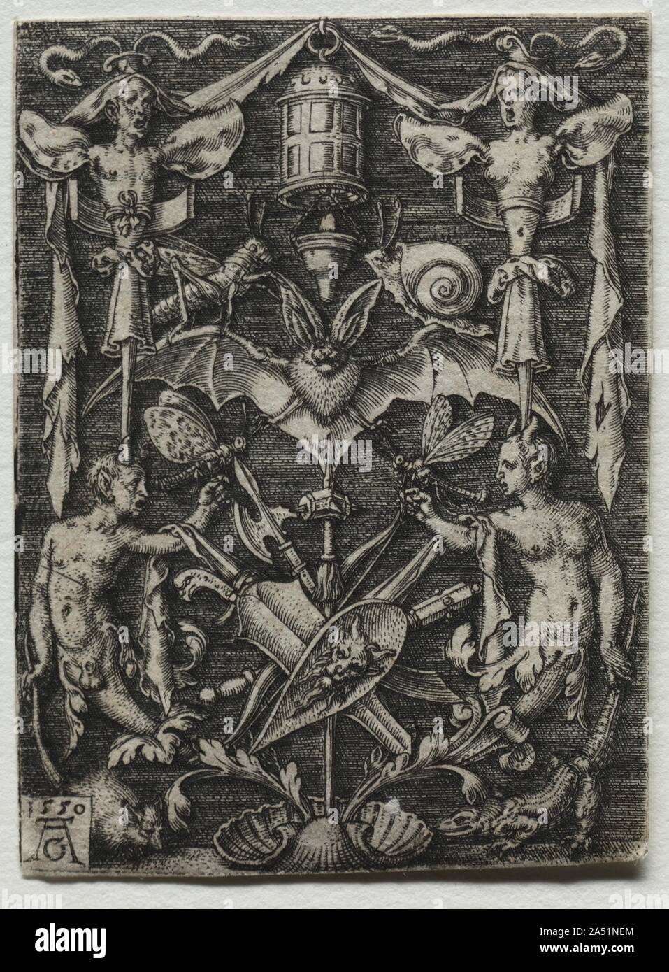 Ornement Design avec une chauve-souris dans le Centre, 1550. Banque D'Images