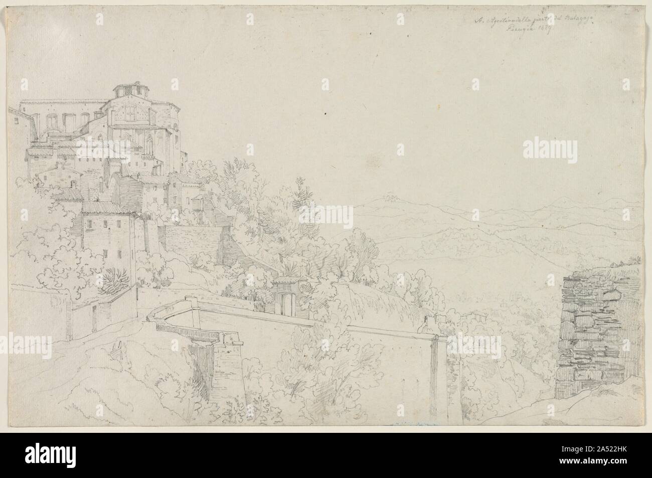 Saint Agostino d'Bulagajo, Pérouse (San Agostino dalla parte del Bulagajo, Pérouse), 1829. Une des premières œuvres par Steinle, ce dessin date du début de l'artiste&# x2019;s séjour à Rome (1828-3). Steinle appartenait à la deuxième génération de Nazaréens, un groupe de jeunes artistes qui avaient fait sécession de Vienne&# x2019;s academy et se sont engagés à la renaissance de 15e et 16e siècle l'allemand et l'italien l'art par l'intermédiaire de thèmes issus de sources historiques et religieux. Se faisant appeler la Confrérie de Saint Luc, ils ont déménagé à Rome, a étudié le catholicisme, et exécuté l'imag stylisé Banque D'Images