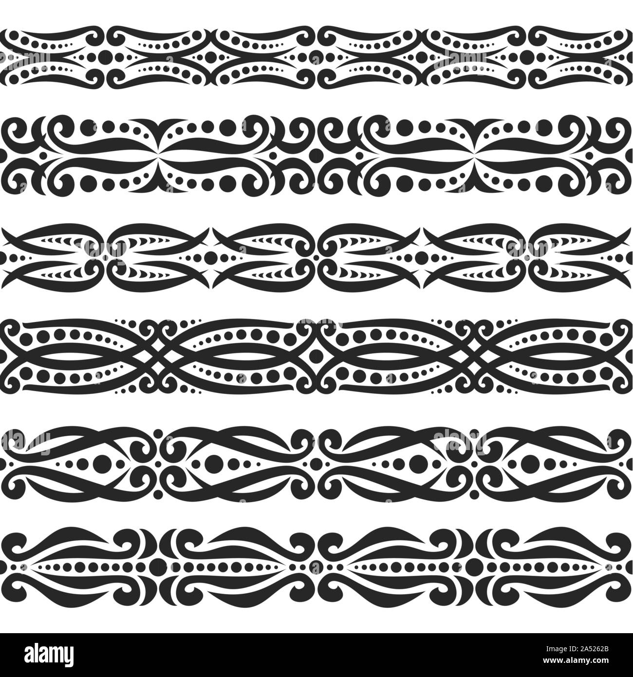 Vector set noir de frontières, transparente 6 rubans décoratifs répéter de style oriental, des éléments de design pour créer des cadres, des décorations avec une bande Illustration de Vecteur