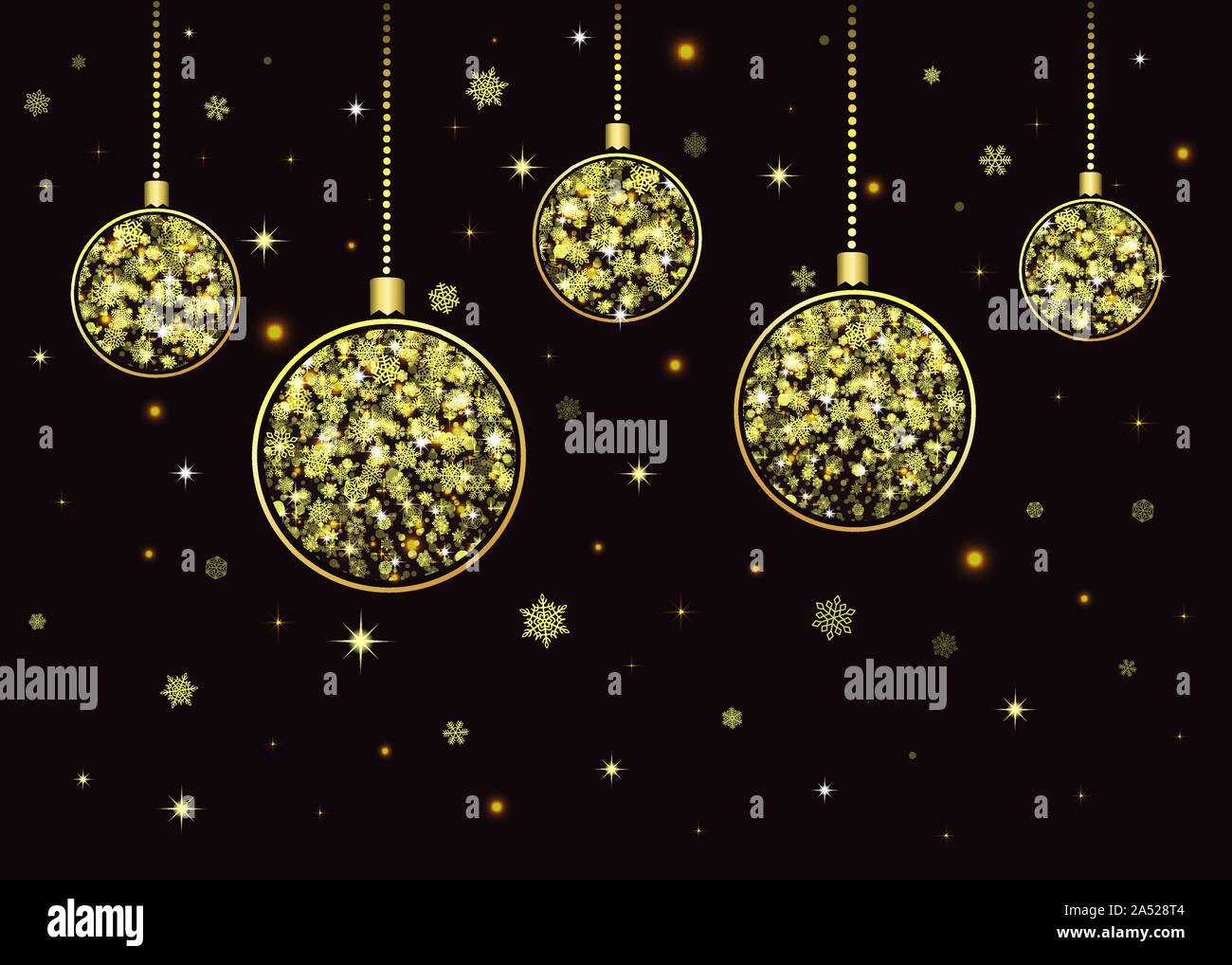 Vector or boules de Noël avec des billes accroché sur fond noir Illustration de Vecteur