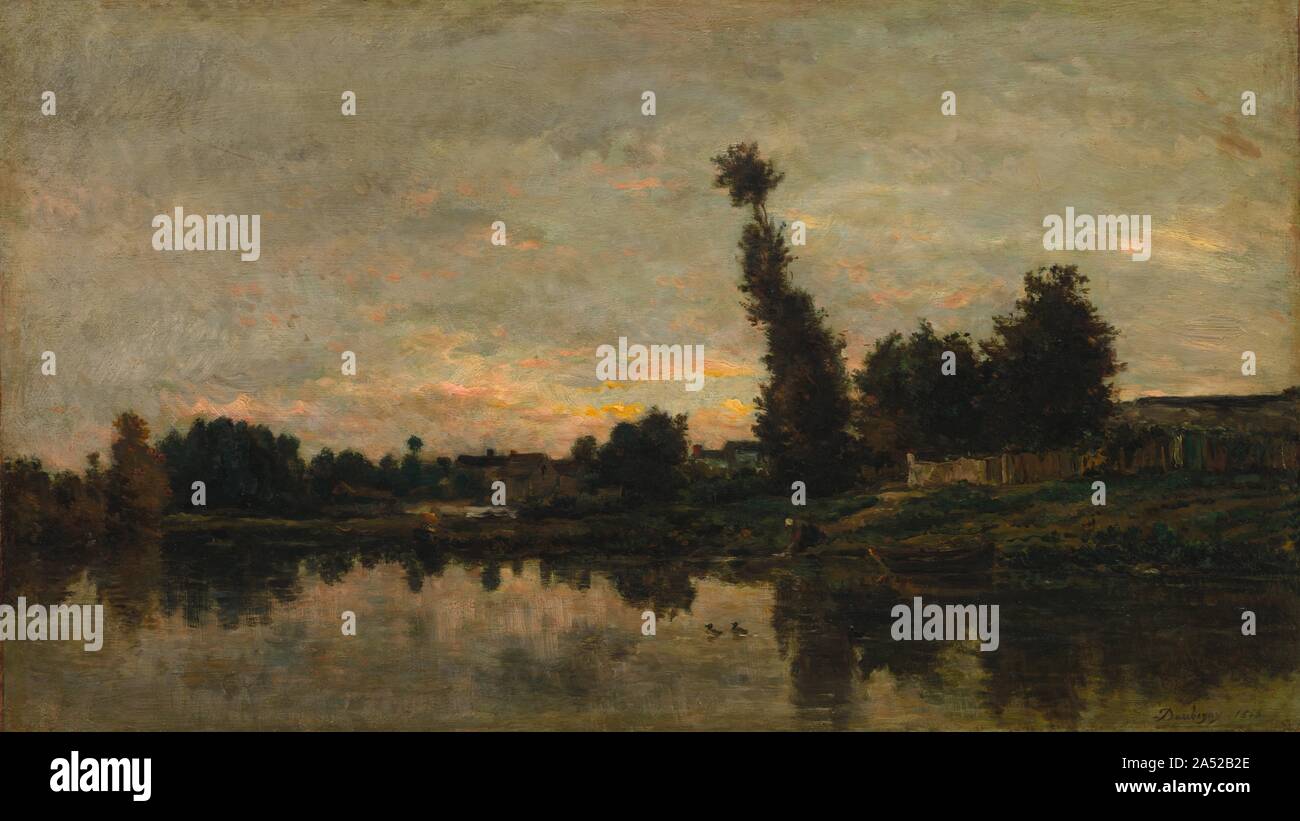 Coucher du soleil sur l'Oise, 1866. Banque D'Images