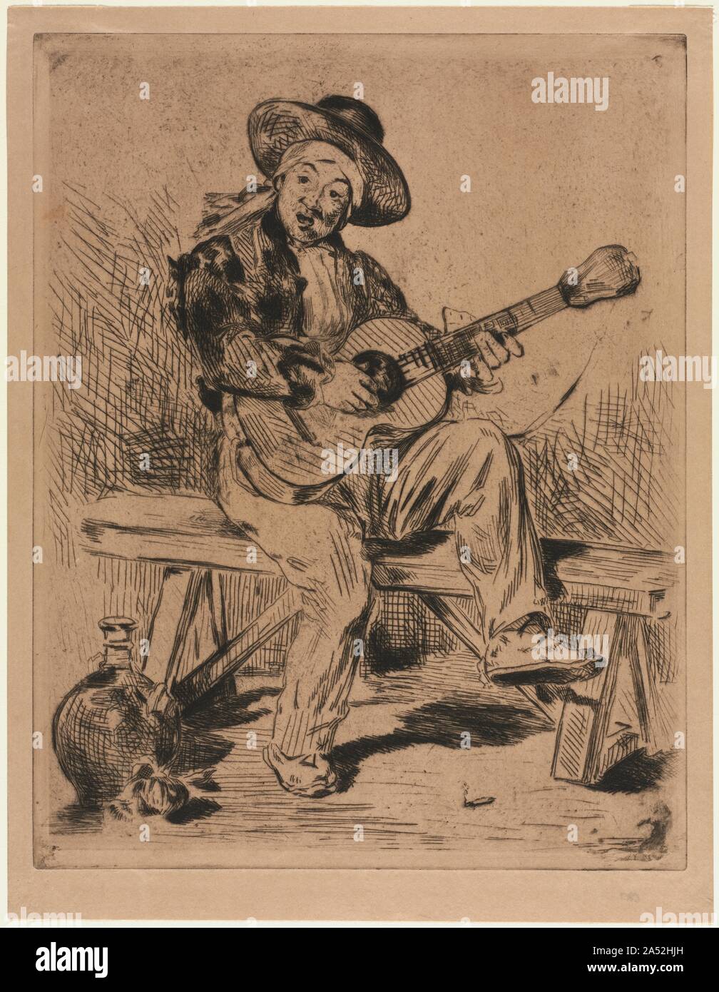 Le guitariste, 1861. Manet&# x2019;s la peinture du chanteur espagnol a remporté un succès critique et populaire quand il a été exposé à Paris au salon annuel de 1860. L'artiste capitalisé sur la reconnaissance de la peinture et a produit une version gravée de la composition de l'année suivante qui s'est révélé tout aussi fructueuse. Manet&# x2019;s sujet a été inspiré par Jaime Bosch, un guitariste virtuose qui était très populaire à Paris au milieu du xixe siècle. Le guitariste catalan ont pris part à l'encore de soir&# xe9;es organisé par Madame Manet, l'artiste&# x2019;s mère, à son domicile à Paris. Banque D'Images