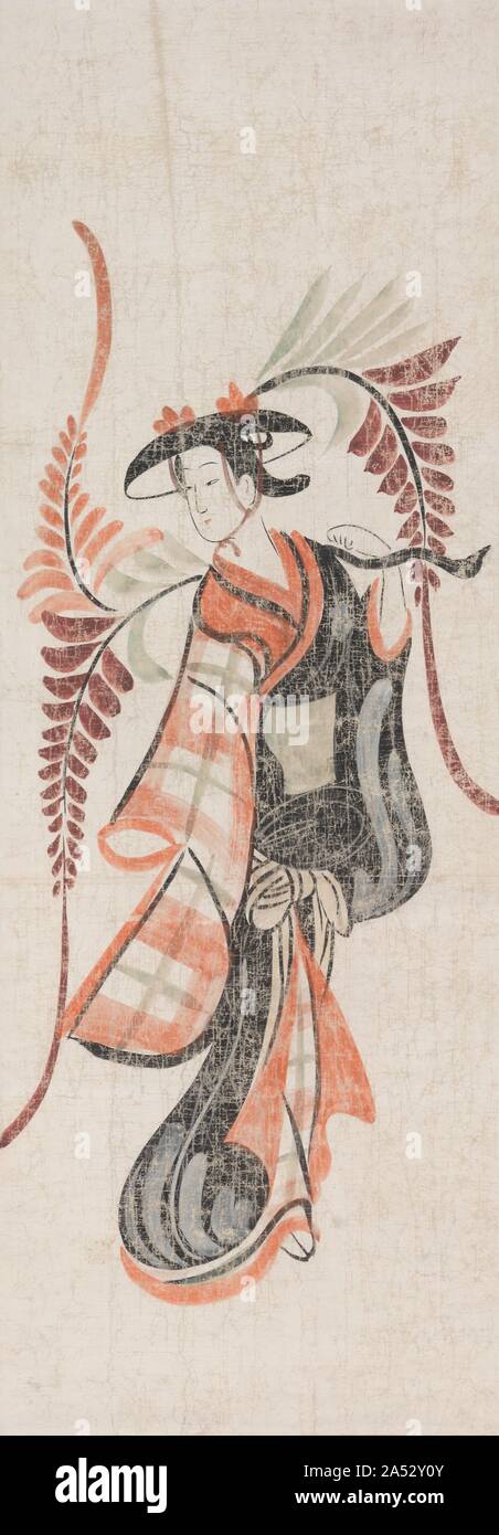Jeune Fille de glycine (Fuji Musume), 17e siècle. La glycine est une jeune fille otsu-e assujetti estime qu'elle a été inspirée par des danses populaires. Peintures de ce genre sont souvent vendus en tant que bonne chance à charmes pour les mariages. La jeune fille apparaît également dans d'autres images dans cette galerie. Banque D'Images