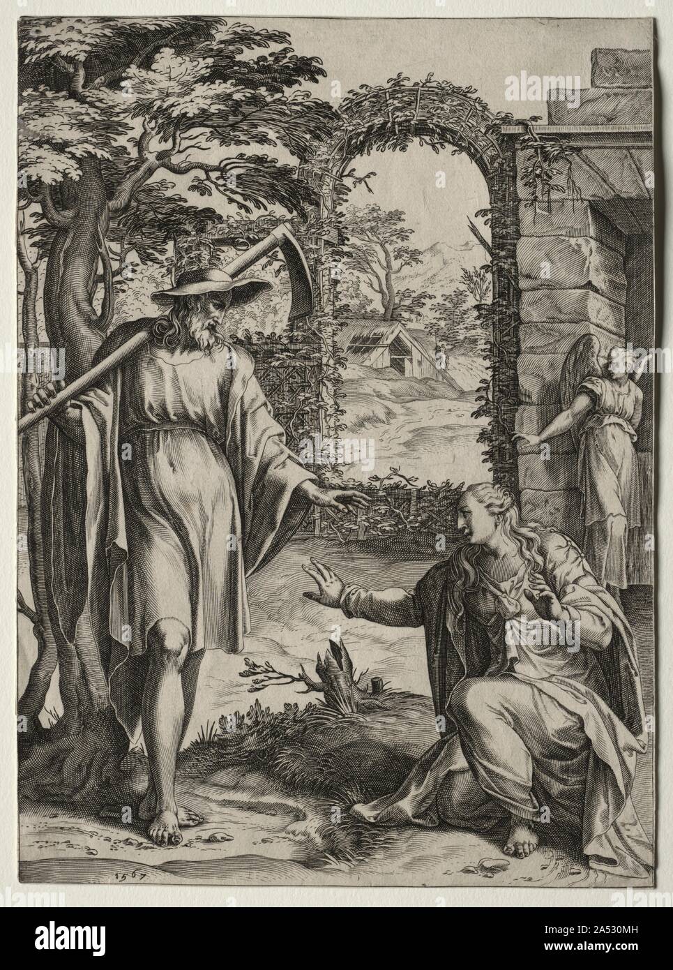 Apparition du Christ à Marie Madeleine, 1567. Maniérisme russisch dans le milieu des années 1500, Anvers est la capitale culturelle et intellectuelle des Pays-Bas et le maniérisme fréquentaient l'endroit. Vers la fin des années 1500, la guerre pour l'indépendance de l'Espagne a causé le centre artistique et commercial des Pays-Bas de passage en Hollande, en particulier les villes d'Amsterdam, d'Utrecht et d'Haarlem. Une importante école de maniérisme prospéré dans Haarlem d'environ 1580 à 1610, dirigé par maître graveur et peintre Hendrick Goltzius. Les représentations de Goltzius figures humaines ont été influencés par l'exagération de la muscu Banque D'Images