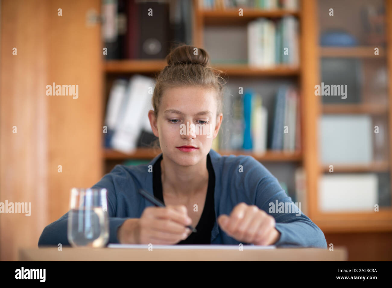 L'apprentissage des élèves dans une bibliothèque Banque D'Images