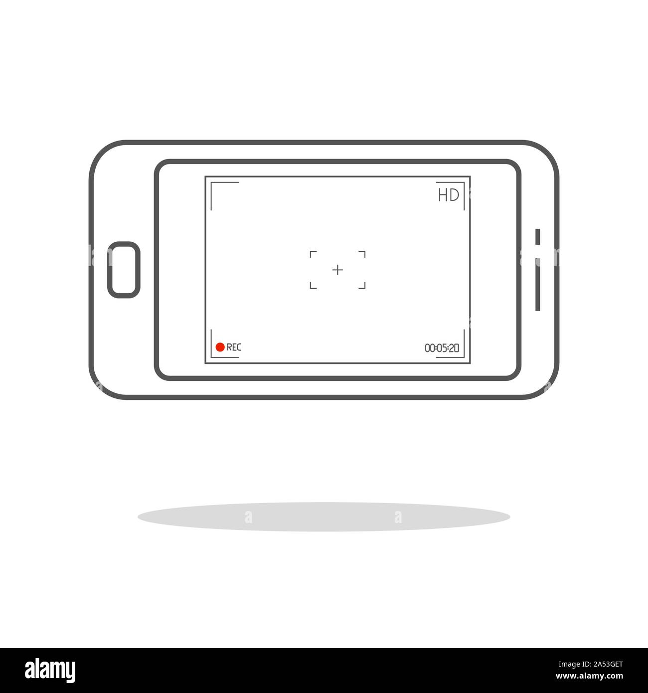 Smartphone moderne avec l'application Appareil photo. L'interface utilisateur du viseur de l'appareil photo. L'accent dans l'écran d'enregistrement. Vector illustration. EPS 10. Illustration de Vecteur