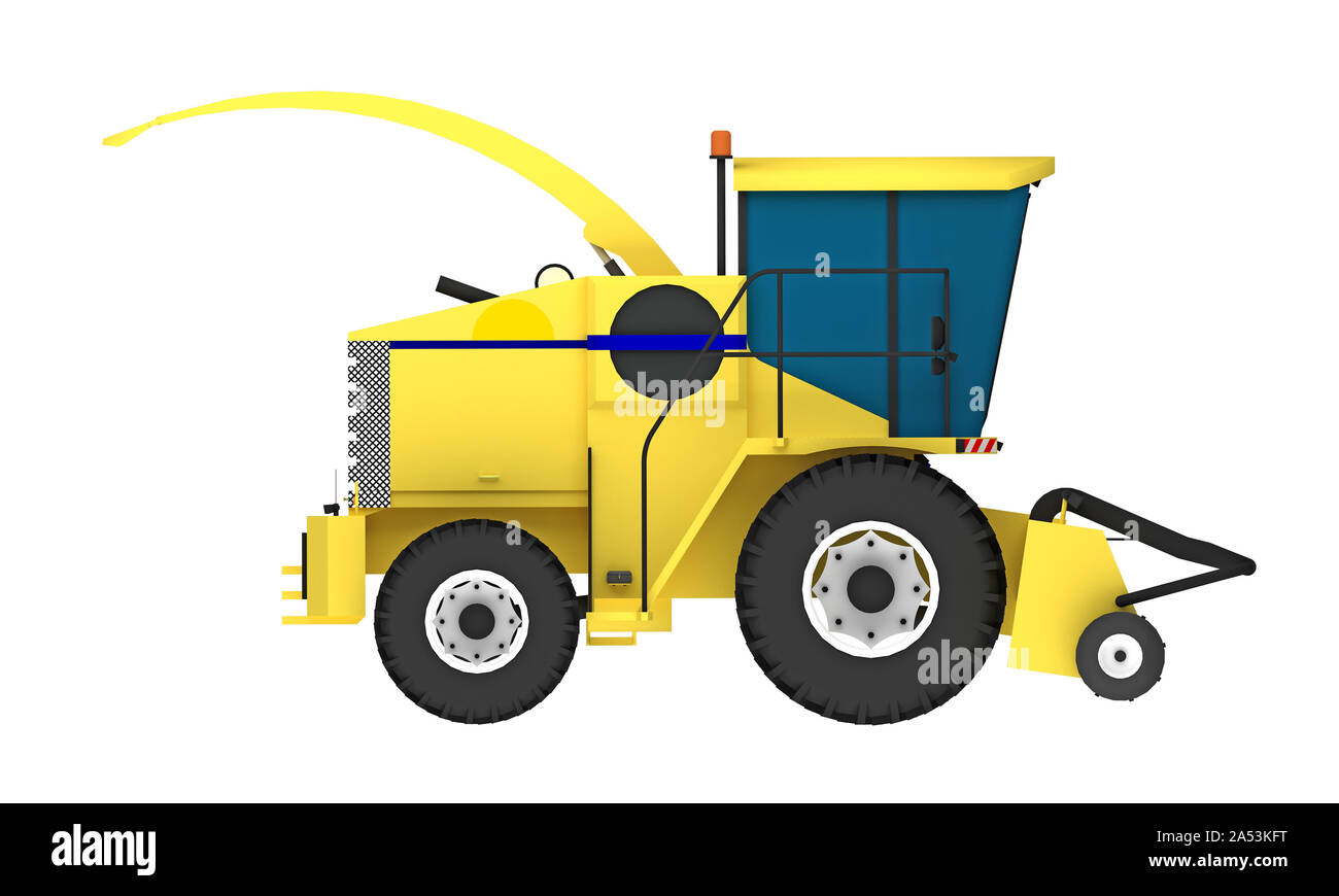 Vue latérale de la moissonneuse-batteuse isolé sur blanc. Le rendu 3D Banque D'Images