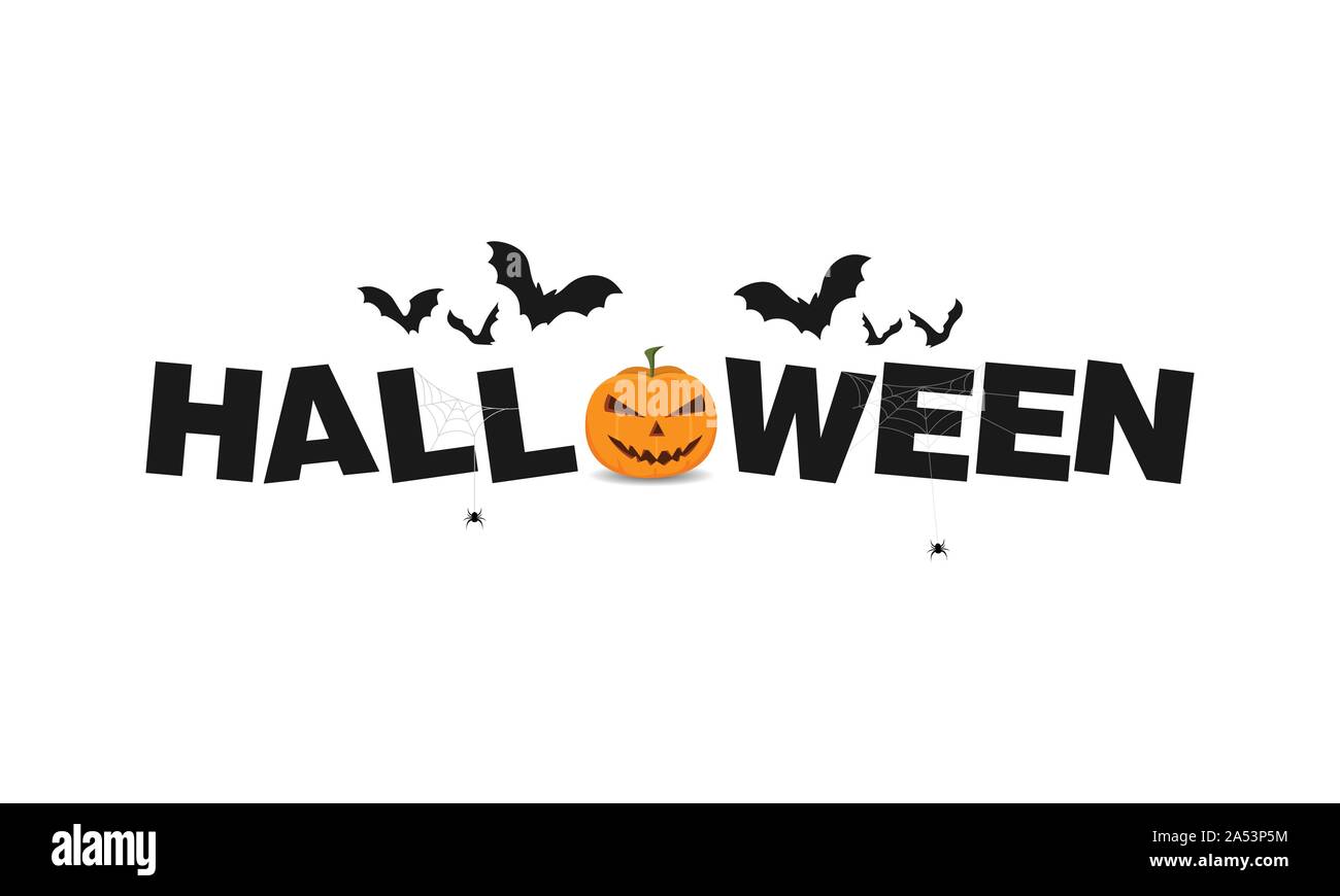 Happy Halloween illustration vectorielle. Typographie avec Halloween citrouille et les chauves-souris, cartes de vœux Illustration de Vecteur