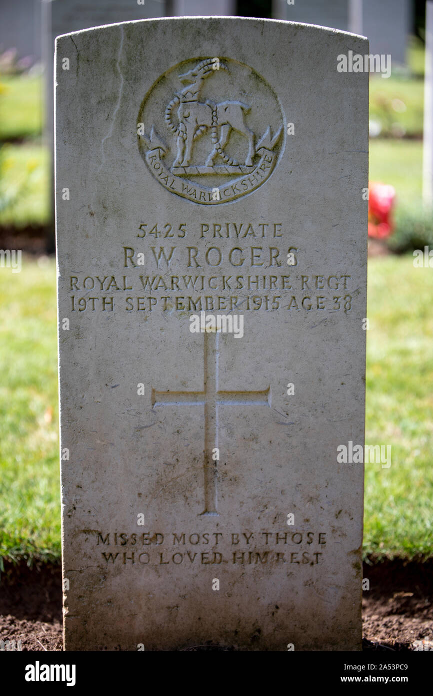 Commonwealth War Graves Commission tombe de Richard William Rogers du 9e Bn, Royal Warwickshire Regiment, le Greenbank Cimetière, Bristol Banque D'Images