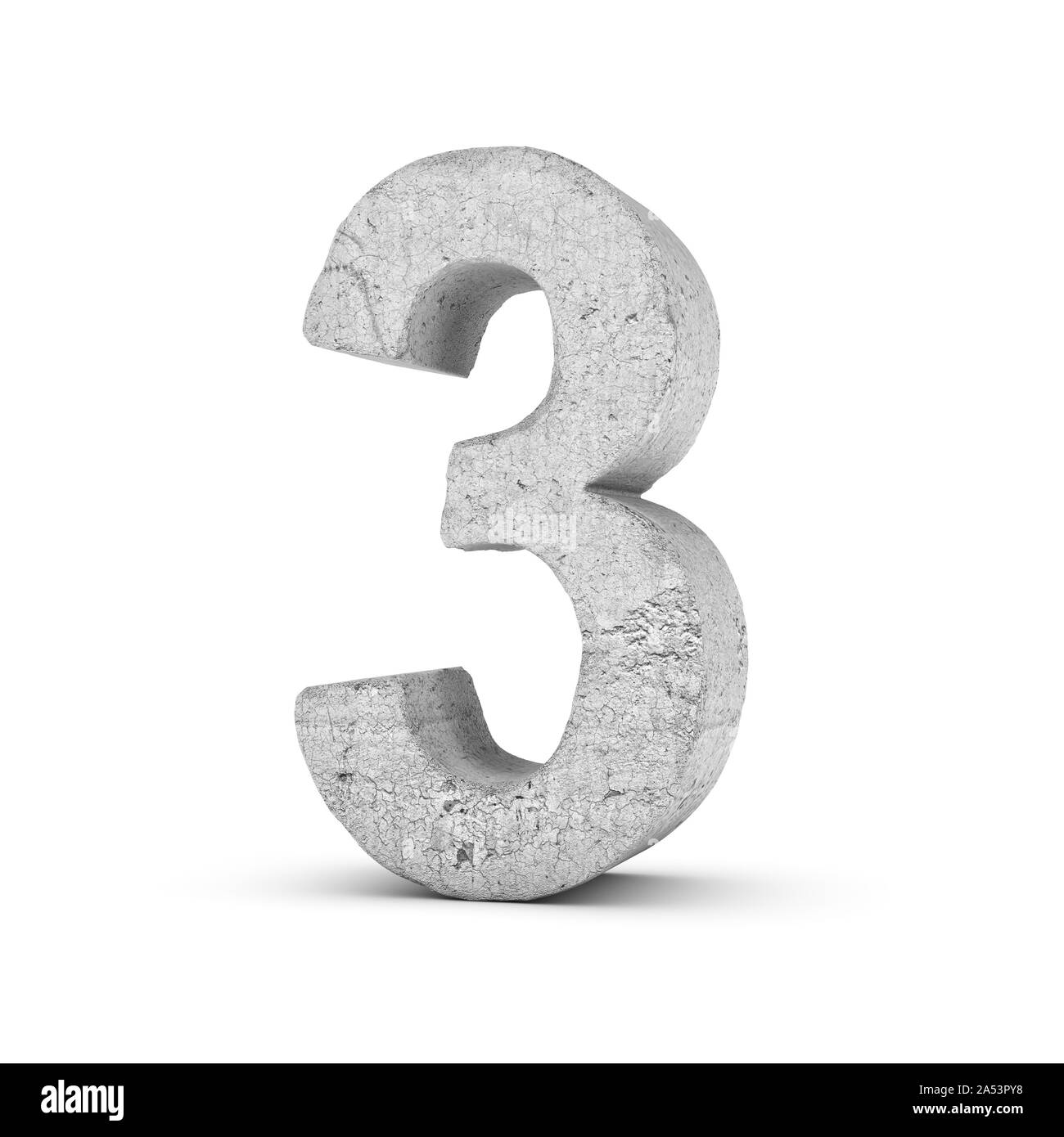 Numéro 3 en béton isolé sur fond blanc Banque D'Images