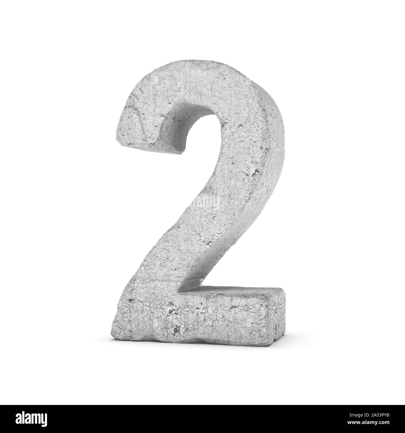 Numéro 2 en béton isolé sur fond blanc Banque D'Images