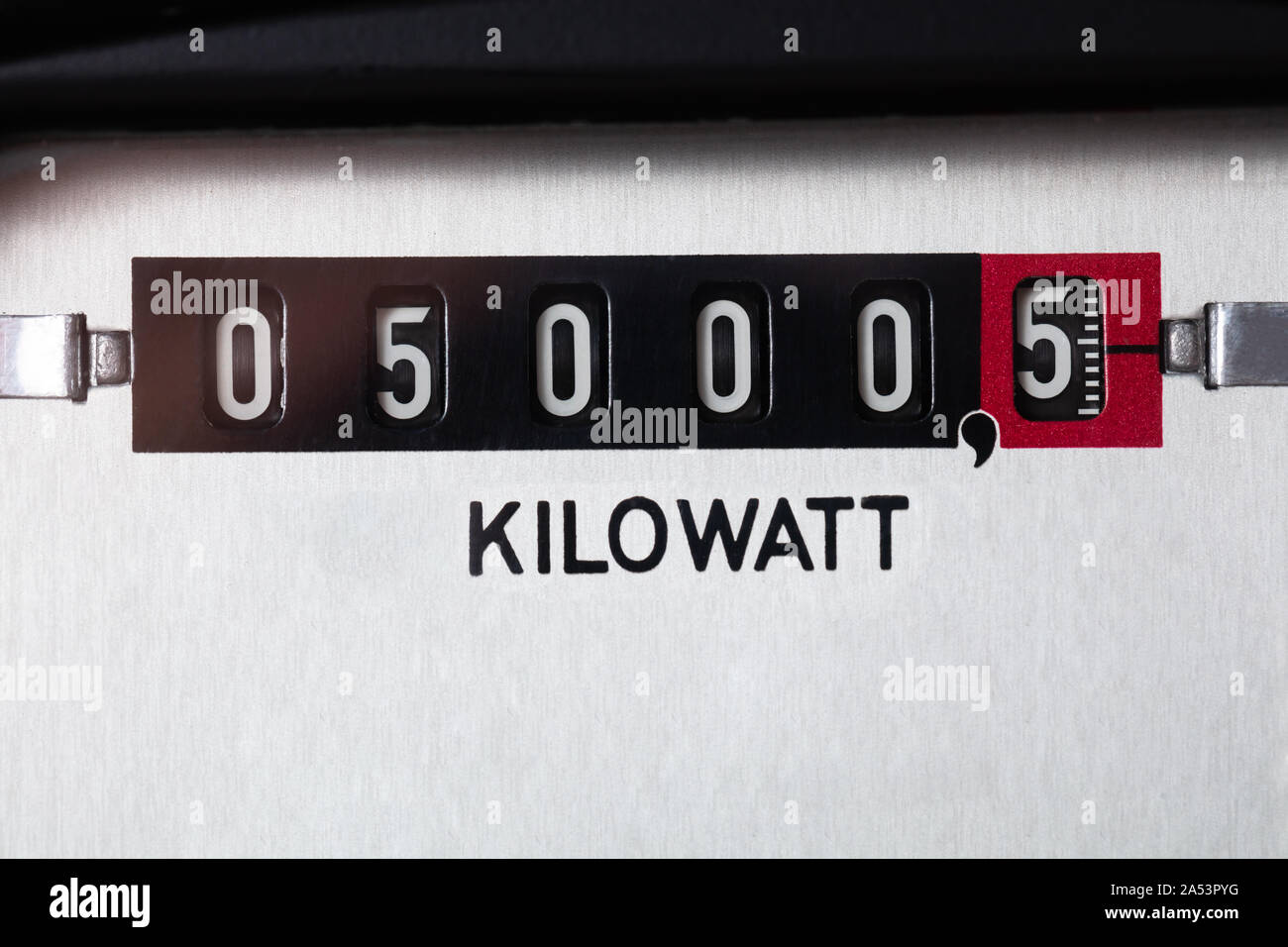 Extreme Close-up d'un compteur d'électricité Kilowatt Banque D'Images