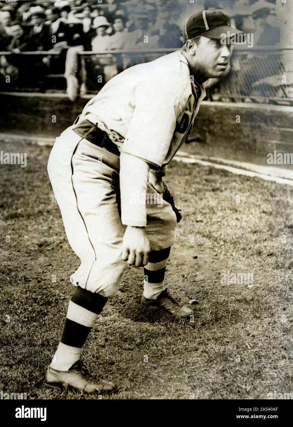 Vintage noir et blanc photo de joueur de baseball Van Lingle Mungo qui a joué pour les Dodgers de Brooklyn et les Giants de New York dans les années 30 et 40. Banque D'Images