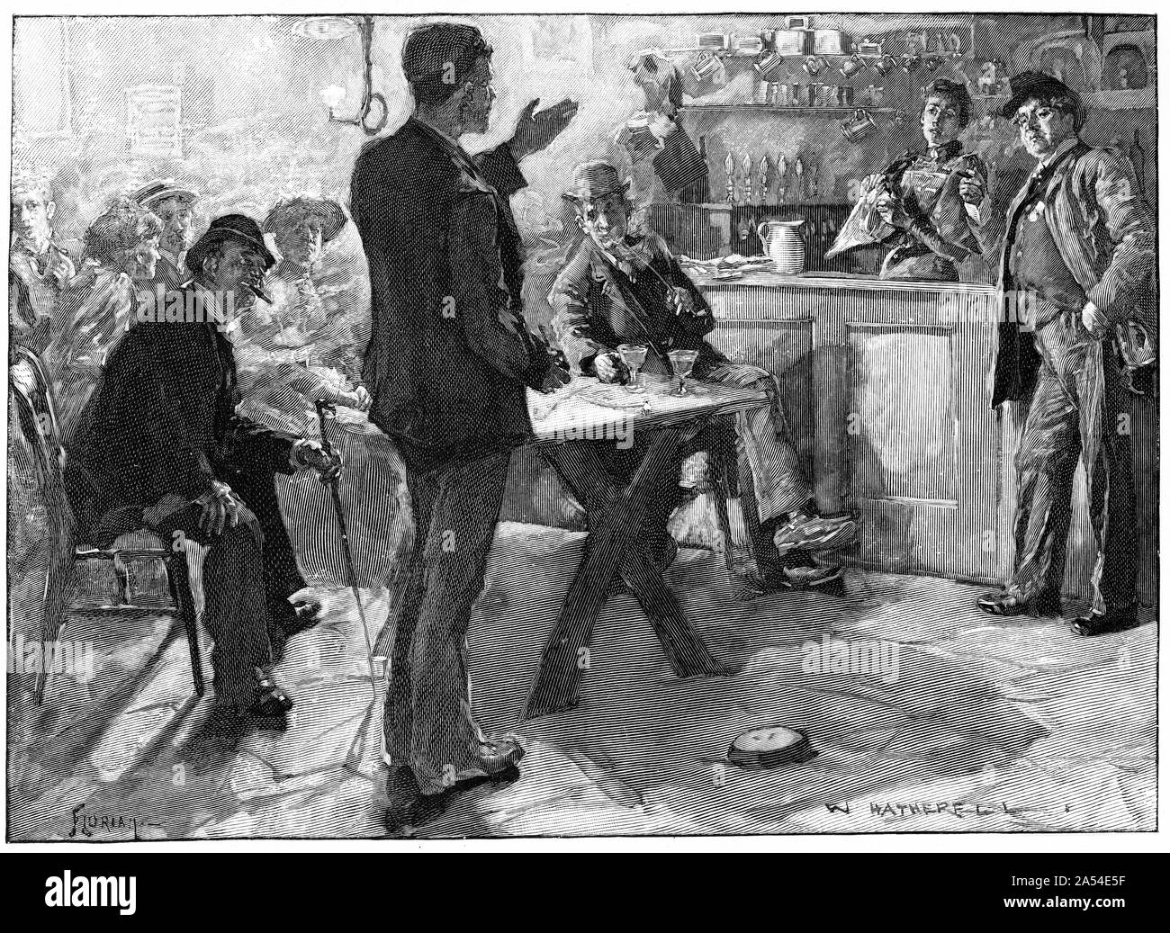 Gravure d'un jeune homme d'exprimer son opinion au pub. De Harper's Magazine 1895 Banque D'Images