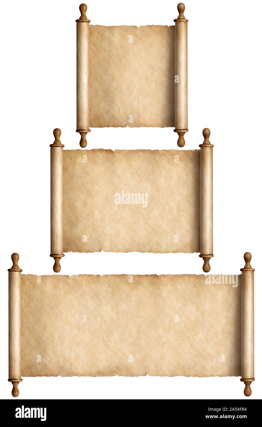 Rouleaux de parchemin ou de vieux papiers de différentes tailles isolated Banque D'Images