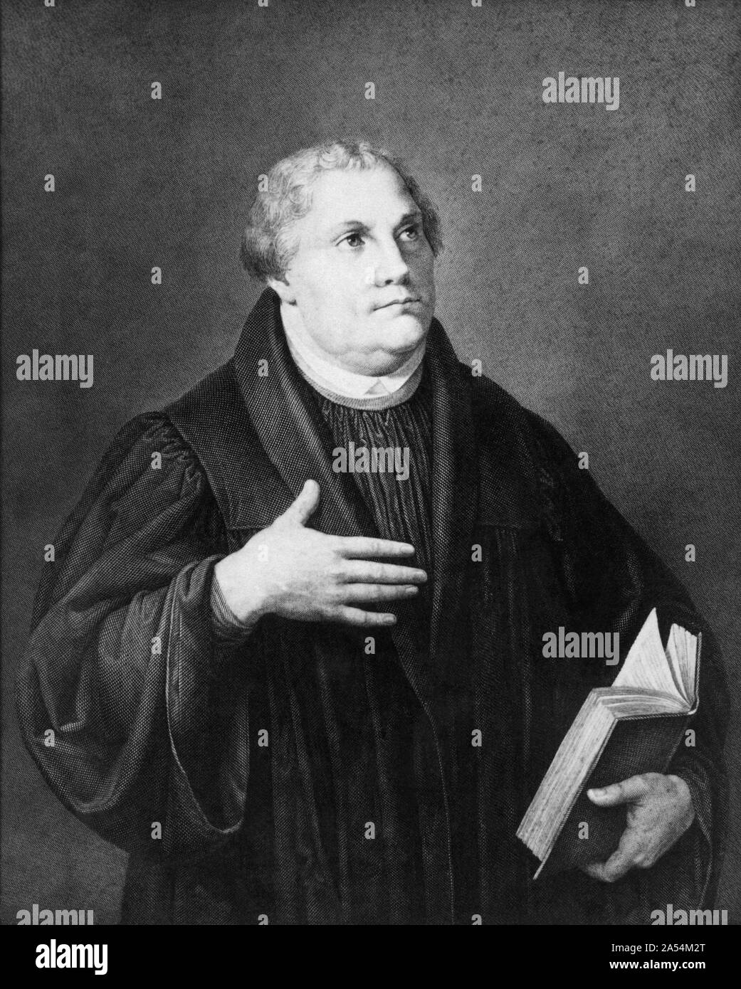 Martin Luther (1483-1546), le professeur allemand, théologien et figure clé de la Réforme protestante, ainsi qu'un traducteur de la Bible en langue vernaculaire allemand. (Gravure d'un portrait par Lucas Cranach.) Banque D'Images