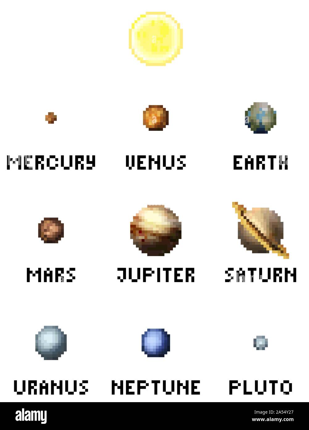 Planètes du système solaire 8 Bit Pixel Art Jeu Vidéo Illustration de Vecteur