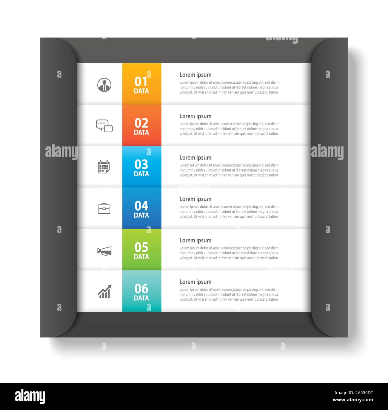 Dans l'onglet index infographies papier avec 6 modèle de données. Résumé fond d'illustration vectorielle. Peut être utilisé pour la mise en page, l'étape d'affaires de workflow, bannière, Illustration de Vecteur