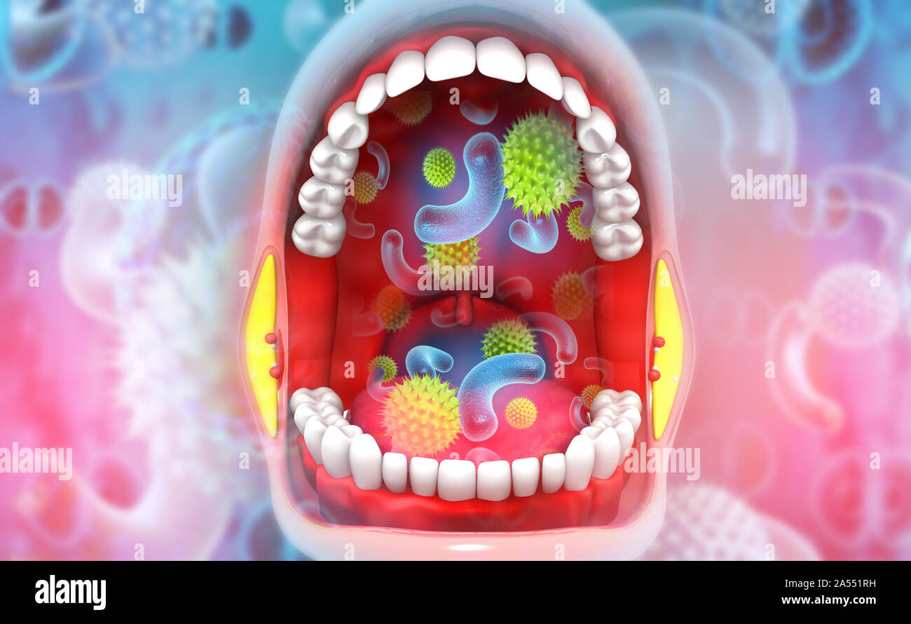 Virus, les bactéries dans la bouche. 3d illustration Banque D'Images