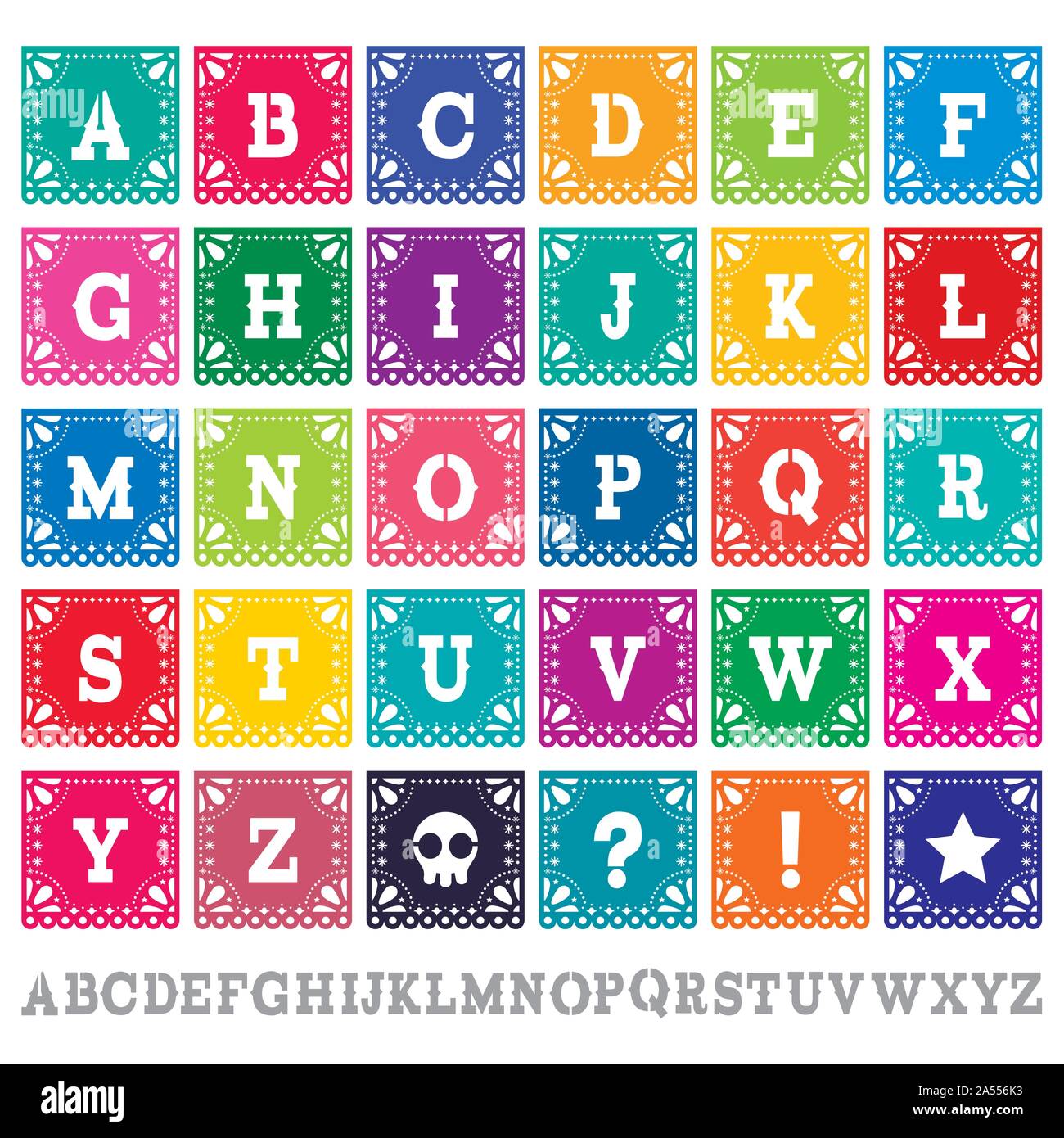 Papel Picado lettres alphabet template vector set - papier mexicain décoration fête parfaite conception Illustration de Vecteur