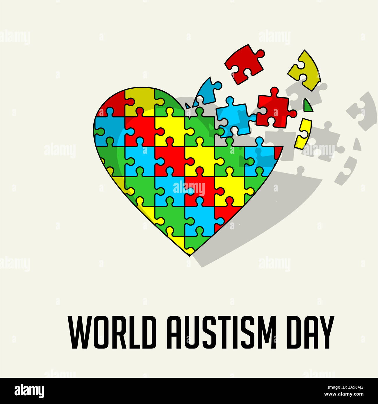 Flying puzzle qui forme une icône en forme de cœur pour la journée mondiale de l'autisme Banque D'Images