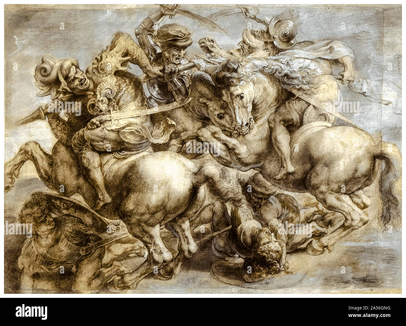 Peter Paul Rubens d'après Leonardo Da Vinci, copie après la bataille d'Anghiari , dessin, peinture, vers 1603 Banque D'Images