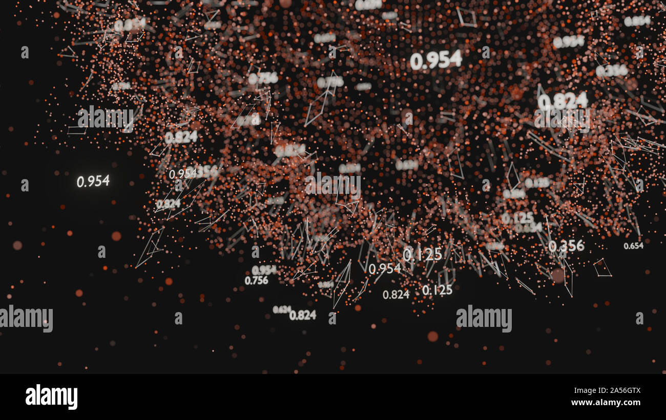 Réseau de lignes abstraites et des nombres aléatoires. Données d'entreprise. 3D illustration Banque D'Images