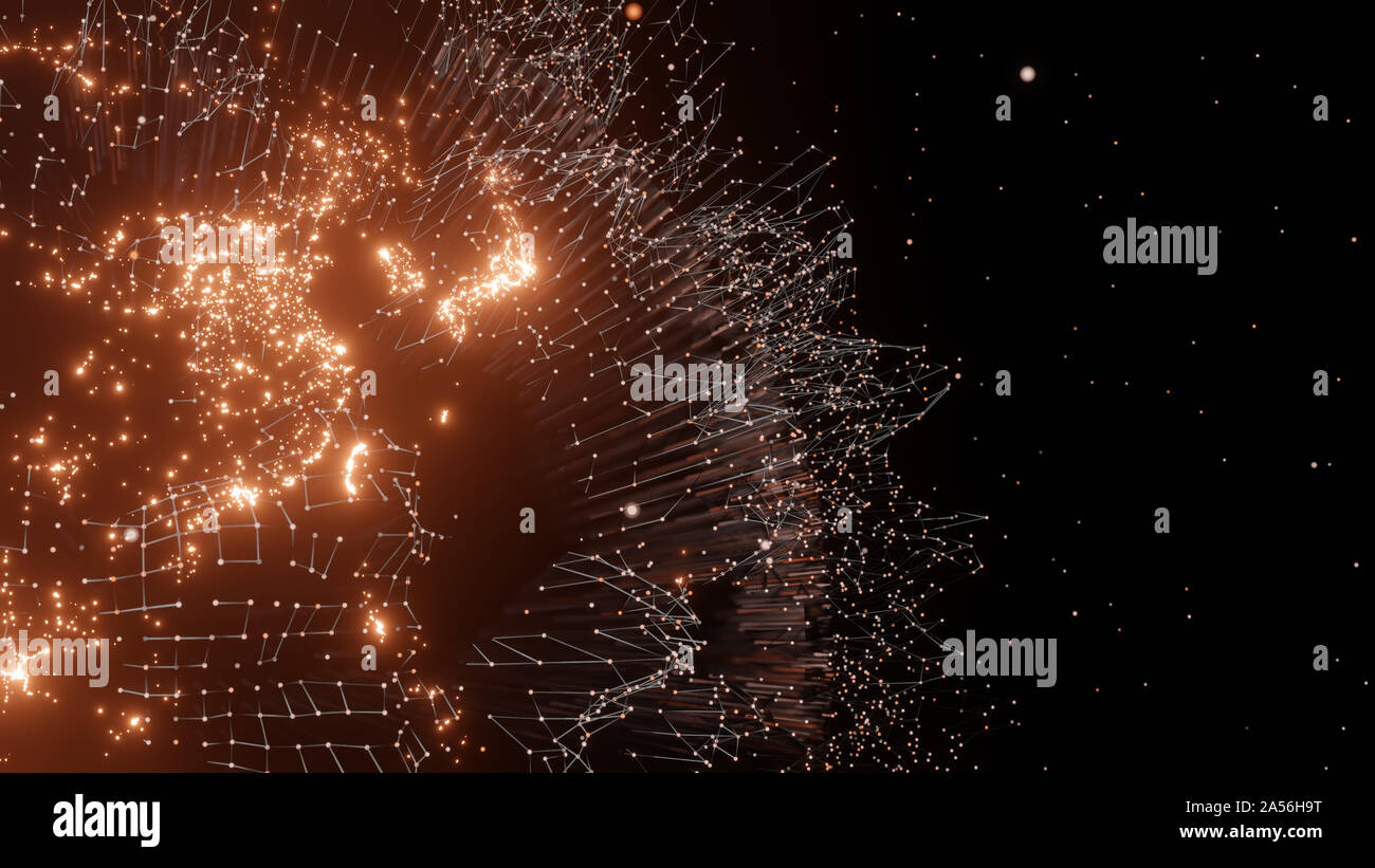 Lignes et points de connexion autour de Earth globe, technologie futuriste. 3D illustration Banque D'Images