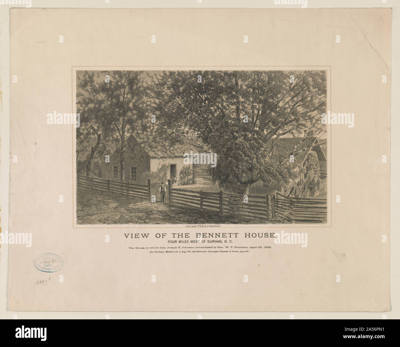 Vue de la maison Bennett, quatre milles à l'ouest de Durham, N.C. La maison dans laquelle le général Joseph E. Johnston se rend au général W.T. Sherman, 26 avril 1865 / R.B. Banque D'Images