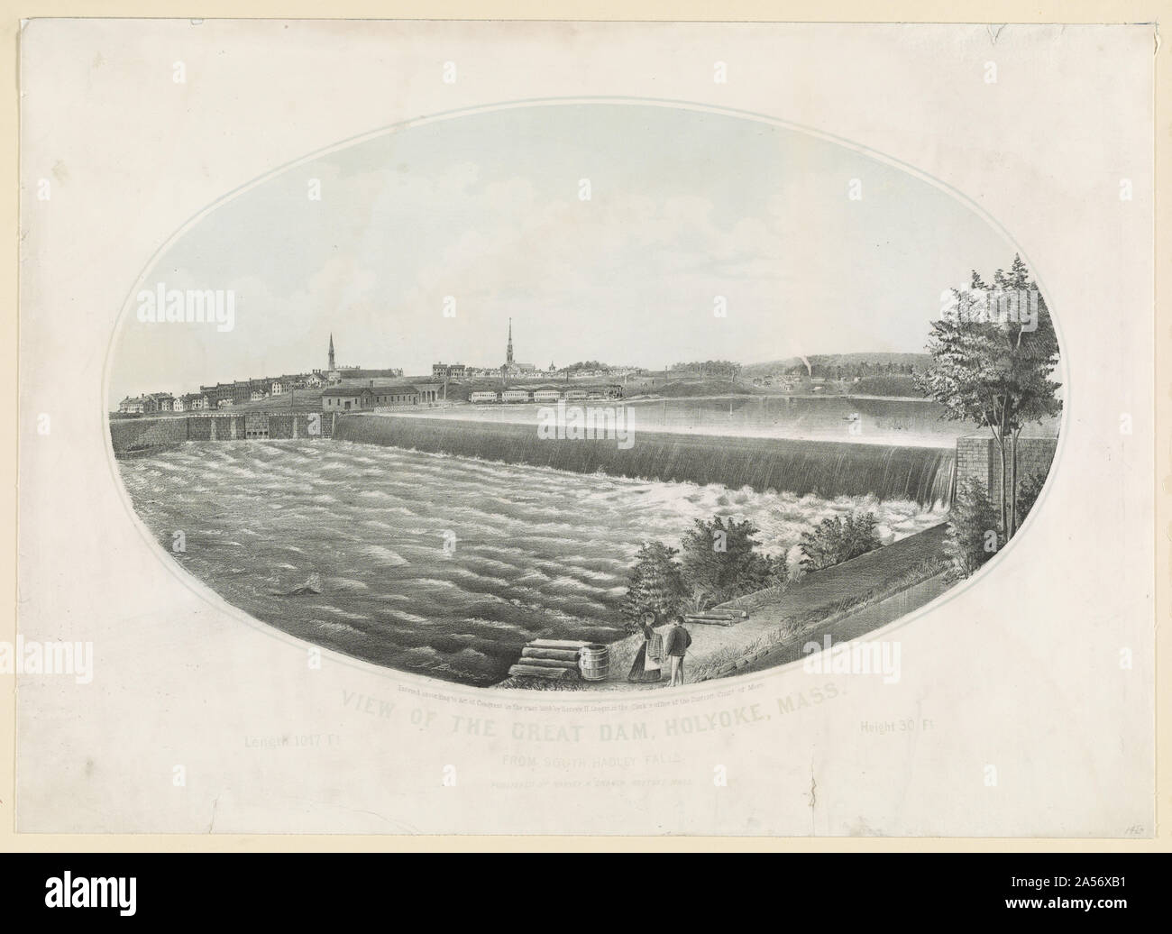 Vue du grand barrage, Holyoke, Massachusetts de South Hadley Falls / J. Bowker del. Banque D'Images