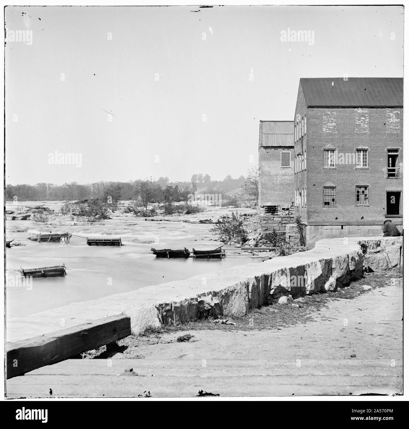 Richmond (Virginie). Vue sur la rivière James à Haxall's Flour Mills Banque D'Images