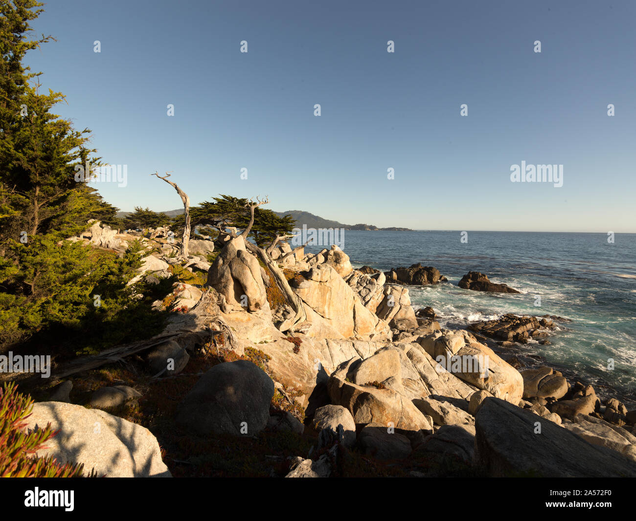 Vues à partir de la 17-Mile Drive, une route pittoresque à travers Pacific Grove et plage de galets sur la péninsule de Monterey en Californie Banque D'Images