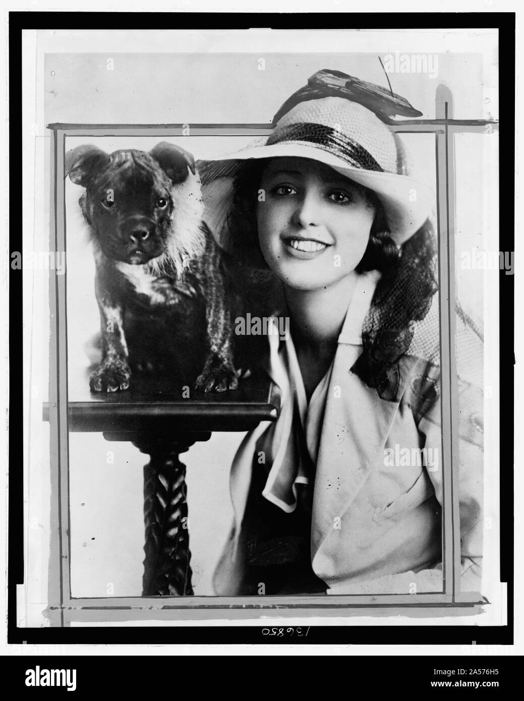 Virginia Rappe, tête-et-épaules portrait, posés avec un chien Banque D'Images