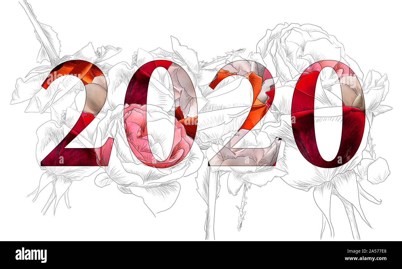 Illustration de l'année 2020  roses à l'intérieur de couleur rouge par jziprian  transparent Banque D'Images
