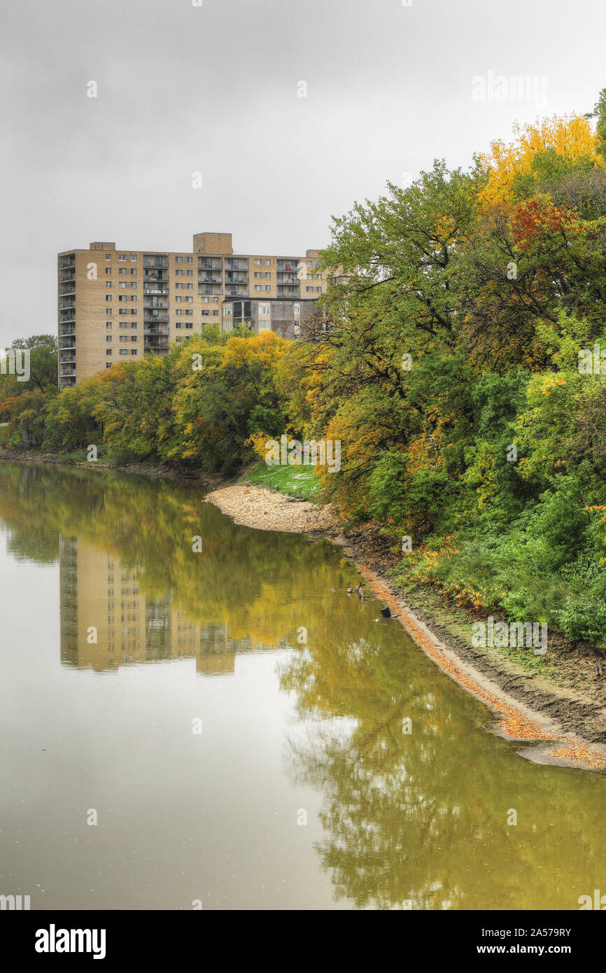 Une verticale de la rivière Assiniboine à Winnipeg, Canada Banque D'Images