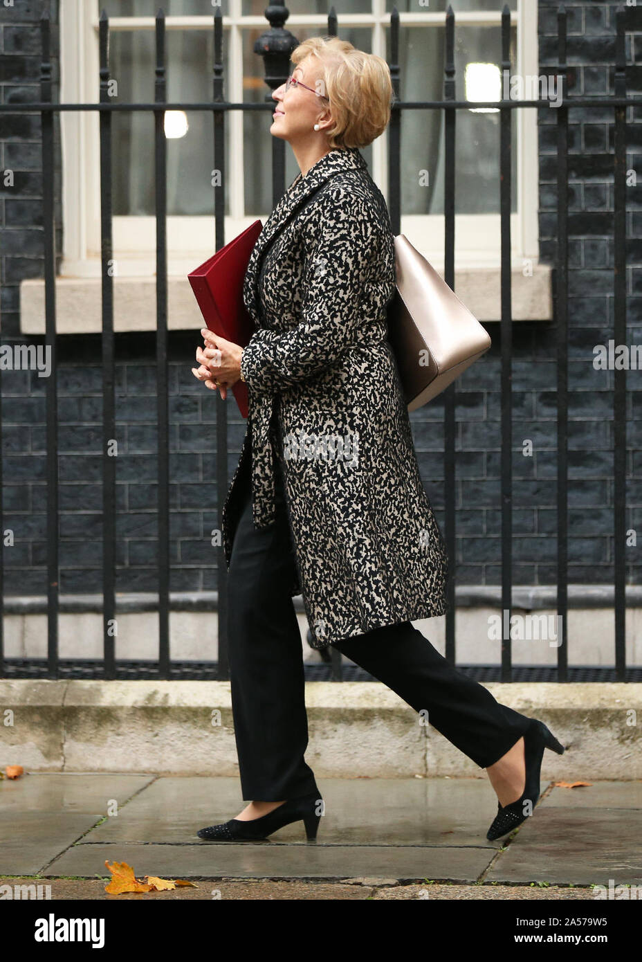 Secrétaire d'Andrea Leadsom quitte 10 Downing Street, Londres. Banque D'Images
