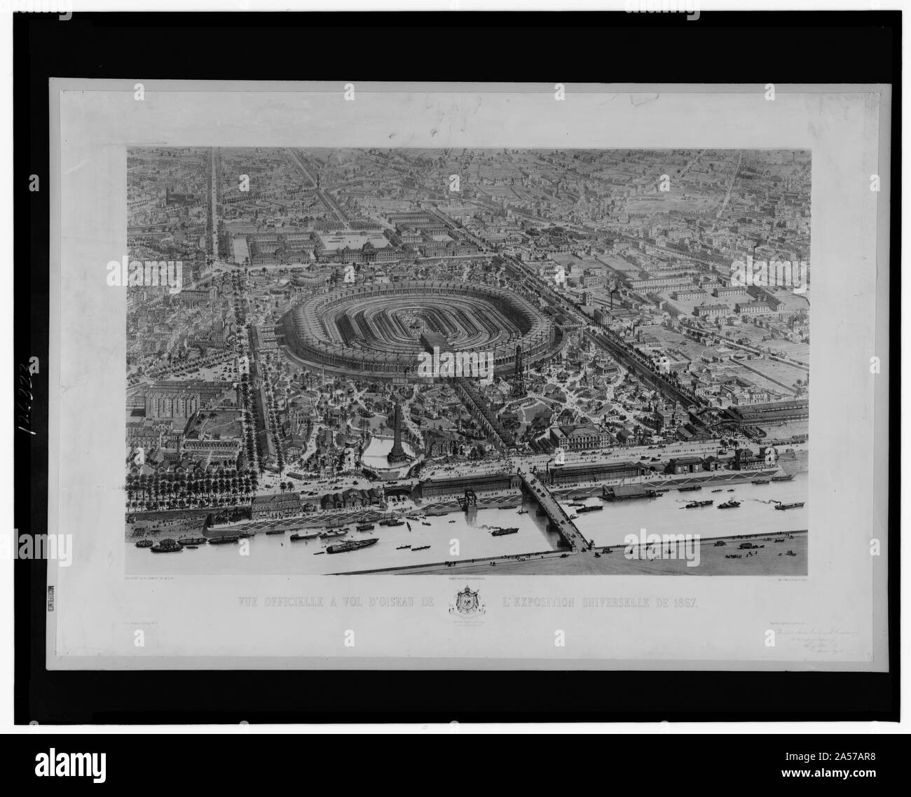 Vue officielle un vol d'oiseau de l'exposition universelle de 1867 Abstract : vue d'ensemble de motifs d'exposition, Paris, France. Banque D'Images